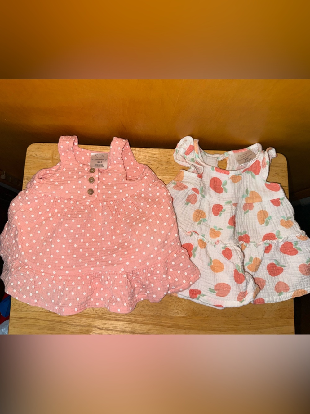 2-Pack Baby Girls One-Piece Romper Set in Coral Pink and White Peach Print